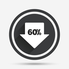 60 percent sale arrow tag sign icon.