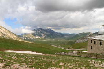 Observatory building in Campo Imperatore plateau. Gran Sasso, Italy.