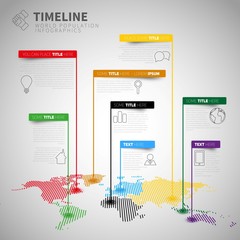 Infographic timeline report template with icons and labels, Worl