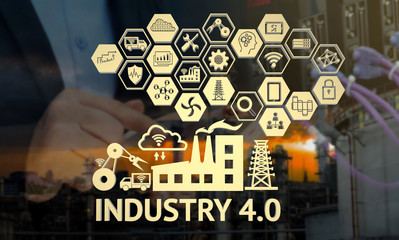 Industrial 4.0 Cyber Physical Systems concept,Icon of industry 4.0 ,Internet of things network,smart factory solution,Manufacturing technology,automation robot with abstract background.3d illustrative