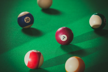 Snooker ball on billiard table