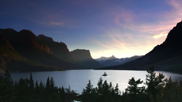 Wide shot of Saint Mary Lake in Glacier National Park