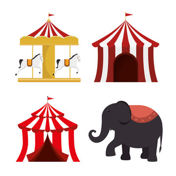 set circus elements festival entertainment vector illustration eps 10