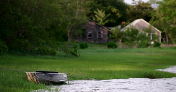 Small row boat moored in Cape Cod