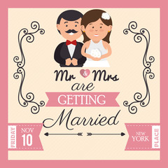 pretty wedding card with bride groom design, vector illustration graphic 
