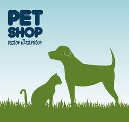 gree silhouette dog cat and grass, pet shop icon design vector illustration eps 10