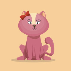 Obraz premium cute character pink kitty with bow icon vector illustration