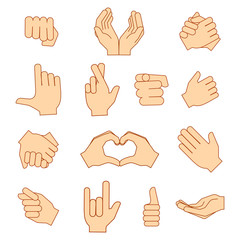 Empty hands holding protect giving gestures icons set isolated on white. Vector illustration