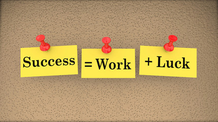 Success Equals Work Plus Luck Bulletin Board Saying 3d Illustrat