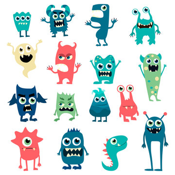 Cartoon Monsters Set. Colorful Toy Cute Monster. Vector EPS 10