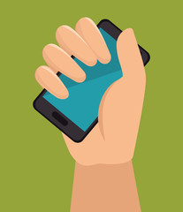 hand holding smartphone with blue screen vector illustration eps 10