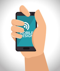 hand holds mobile design connection internet vector illustration eps 10