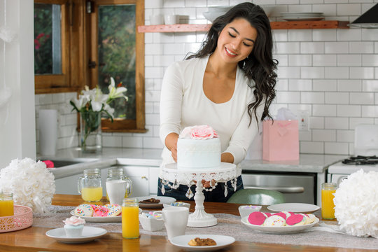 Party Design Catering Stylist Home In Kitchen Baking And Preparing Set Up On Table