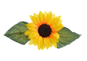 Artificial sunflowers isolated on white background.