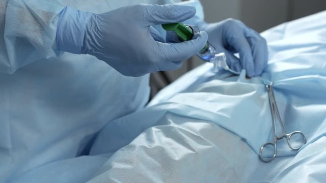 Injection of PVA particles, fibroid embolization procedure