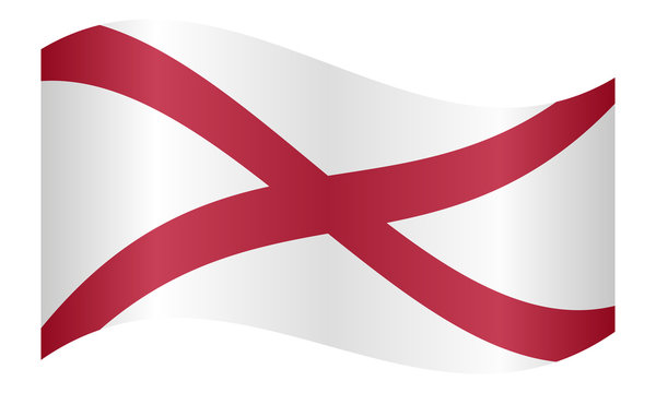 Flag of Alabama waving on white background