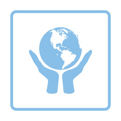 Hands holding planet icon