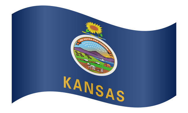 Flag of Kansas waving on white background