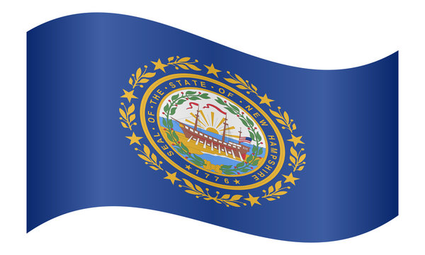 Flag of New Hampshire waving on white background