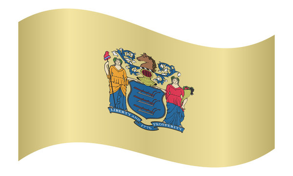 Flag of New Jersey waving on white background