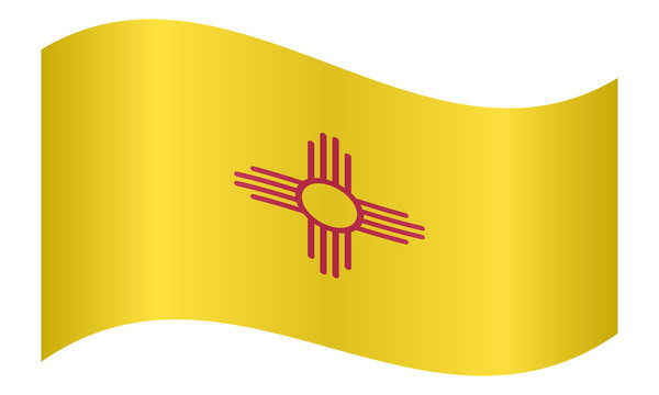 Flag of New Mexico waving on white background