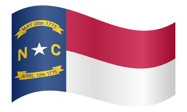 Flag of North Carolina waving on white background