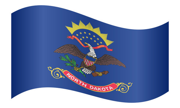 Flag of North Dakota waving on white background