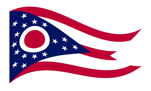Flag of Ohio waving on white background