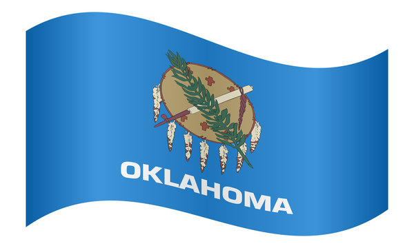 Flag of Oklahoma waving on white background