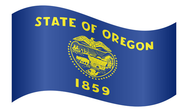 Flag of Oregon waving on white background