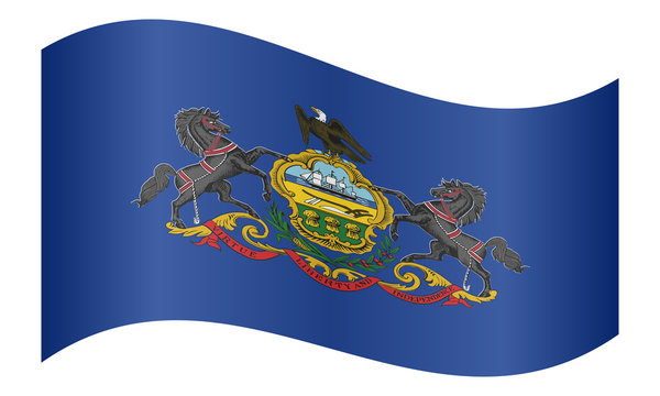 Flag of Pennsylvania waving on white background