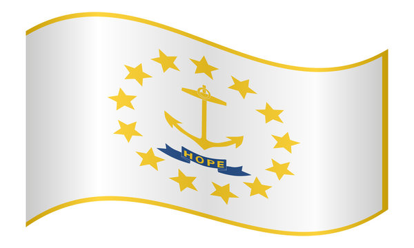 Flag of Rhode Island waving on white background
