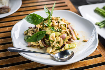 Thai food spicy salad plahnuesun