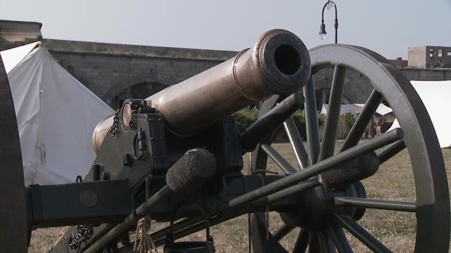Zoom in shot of civil war cannon