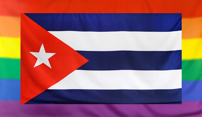 Flag of Cuba and rainbow flag