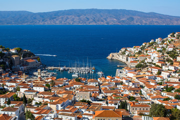 Fototapeta premium Top view of Hydra island, Greece.