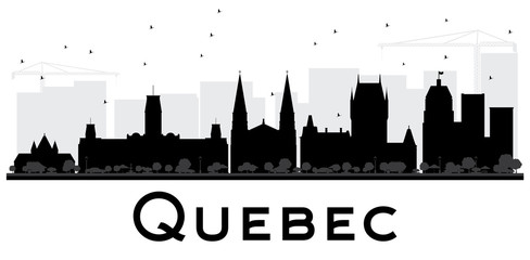 Quebec City skyline black and white silhouette.