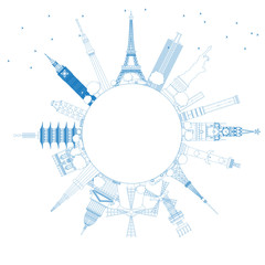 Obraz premium Outline Travel Concept Around the World with Famous International Landmarks
