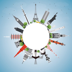 Travel Concept Around the World with Famous International Landmarks