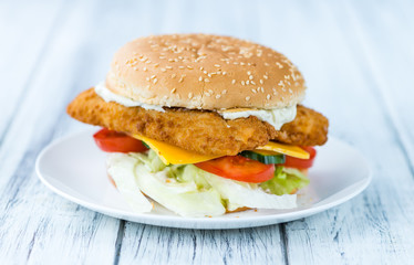 Fish Burger on wooden background