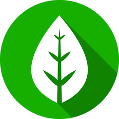 круглая иконка лист дерева на зеленом фоне в плоском стиле