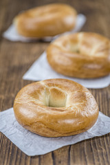 Fresh baked Bagels on a wooden table
