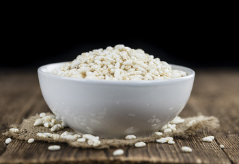 Wooden table with puffed Rice