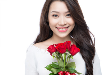 portrait of attractive asian smiling young woman isolated on whi
