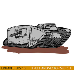 Hand drawn vector illustration of a World War 1 style battle tan