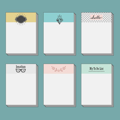 Set of notecards template on blue background