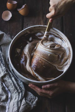 Folding Egg Whites Into Chocolate Cake Batter