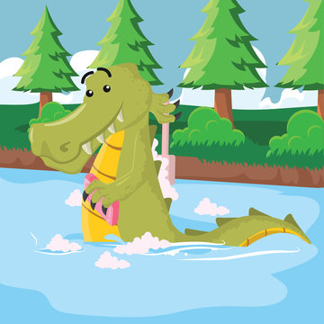 crocodile taking bath vector illustration design
