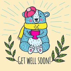 Get well soon card with teddy bear