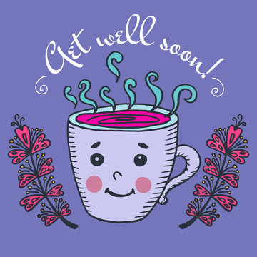 Get well soon card with cup of tea
